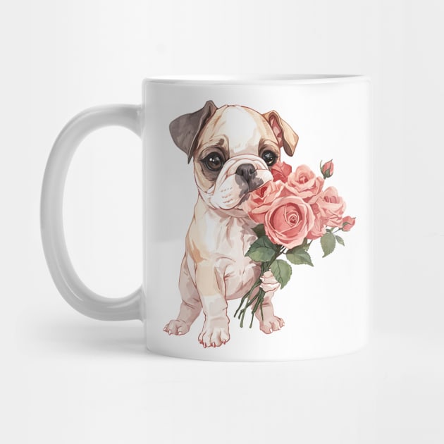 Valentine Bulldog Giving Flowers by Chromatic Fusion Studio